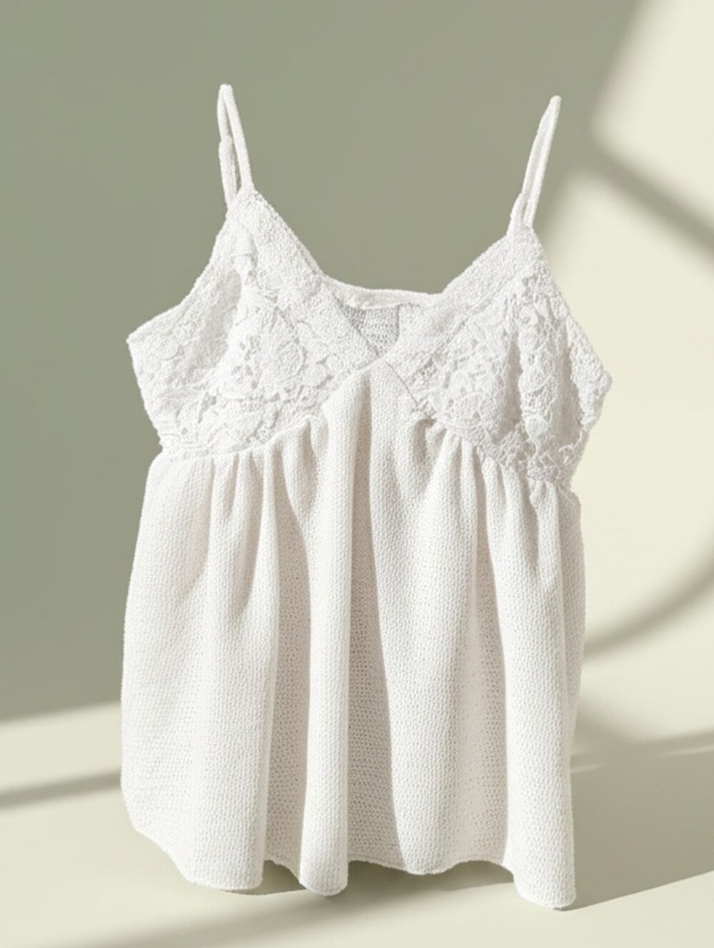 White Lace-Trim Spaghetti Strap Top